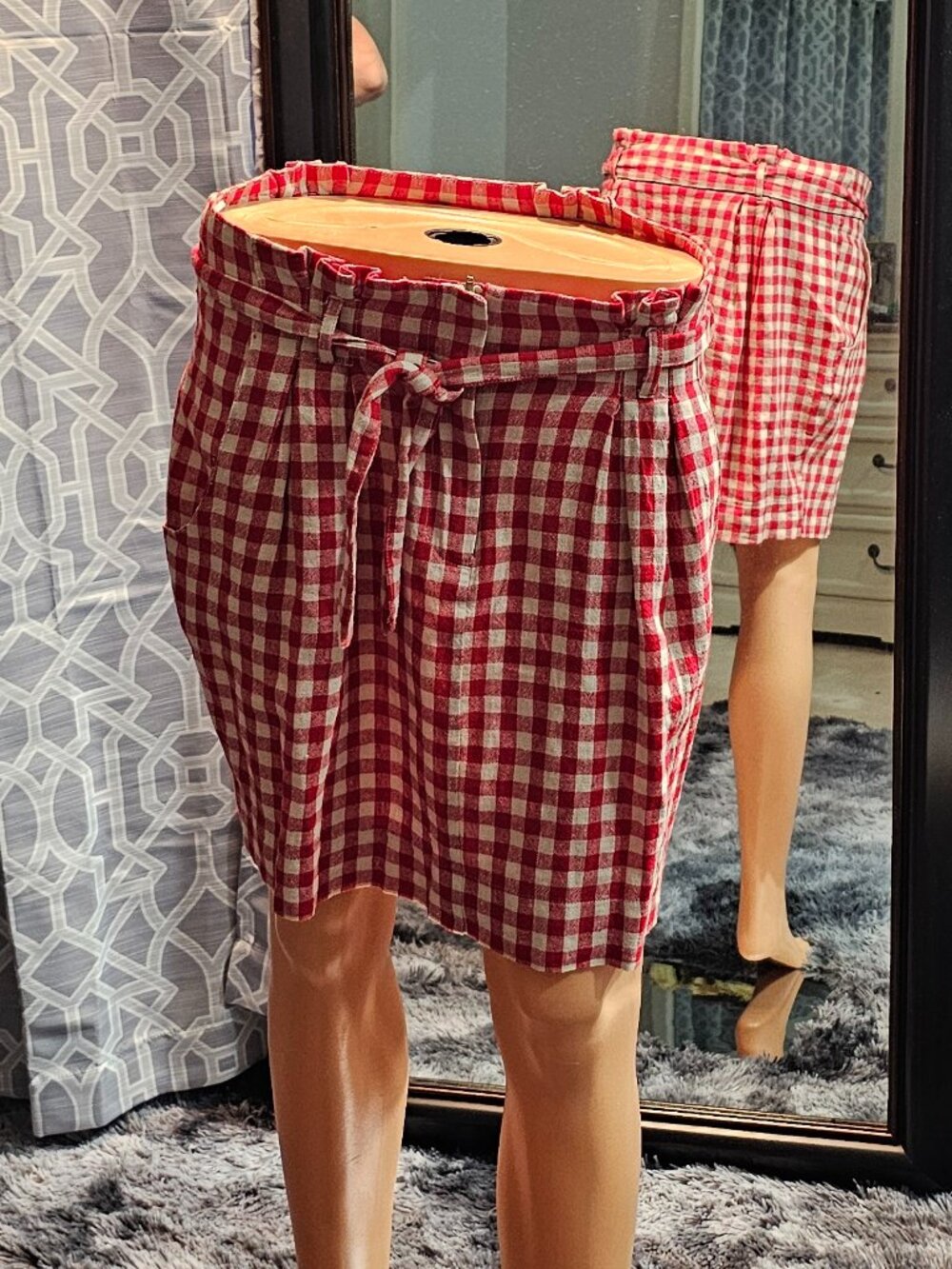 TroLL Red & White Gingham Tie‑Waist Skirt – Size M